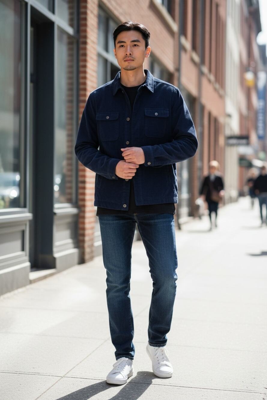 Robert Graham Quilted Corduroy Shirt Jacket Navy Blue M